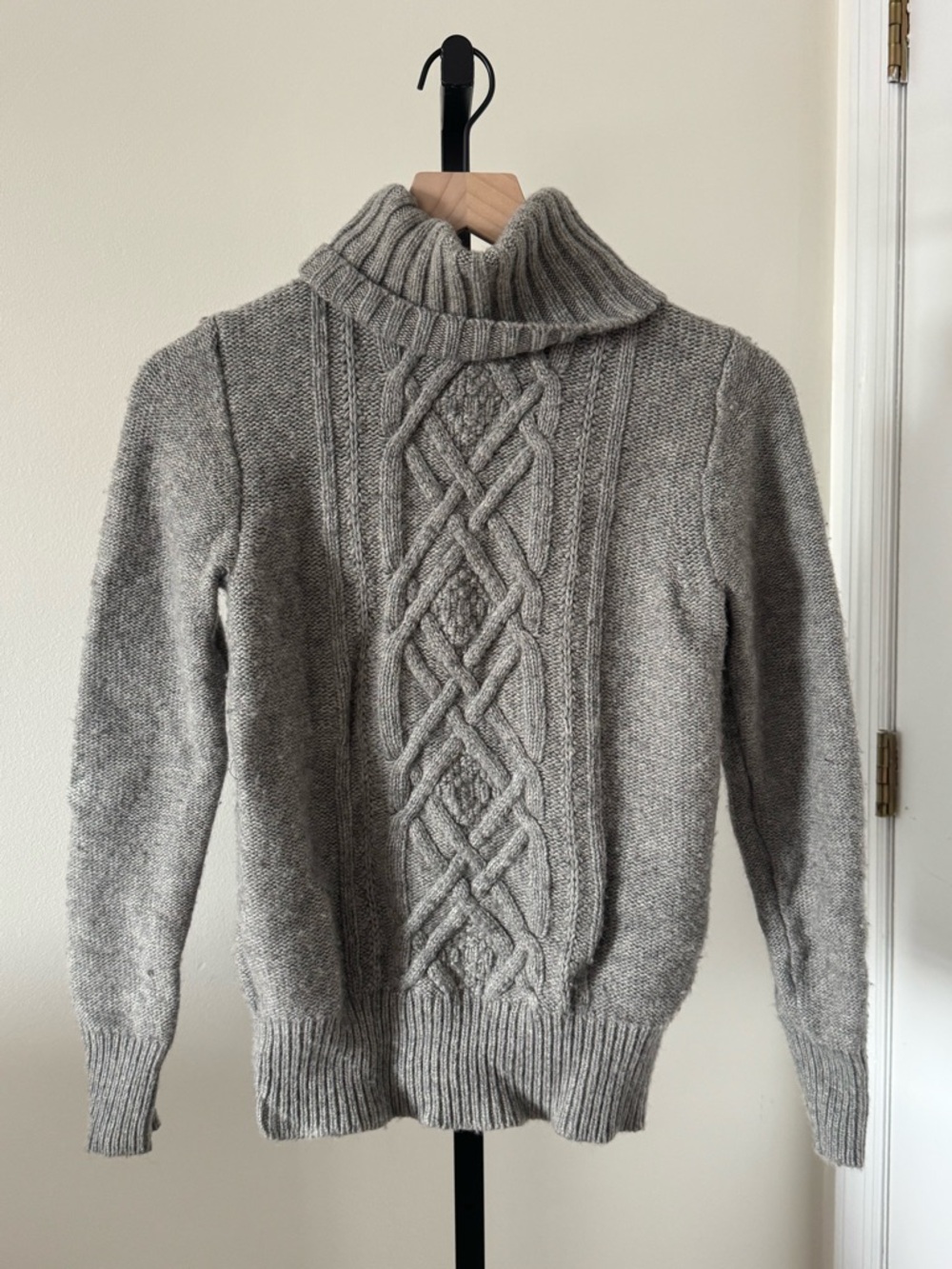 J. Crew Gray Cable Knit Turtleneck Sweater